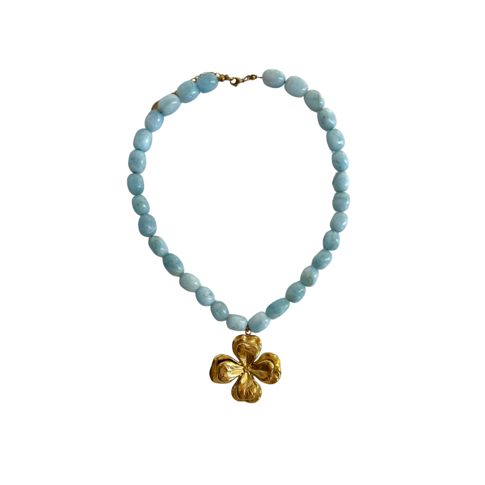 Aguamarina golden necklace