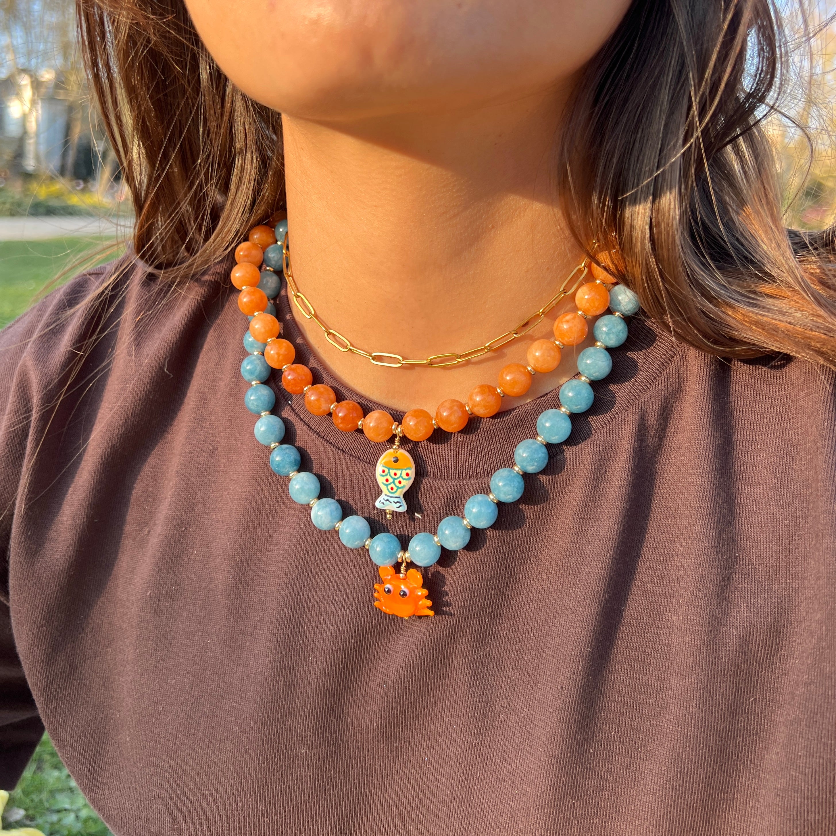 Baby crab blue necklace